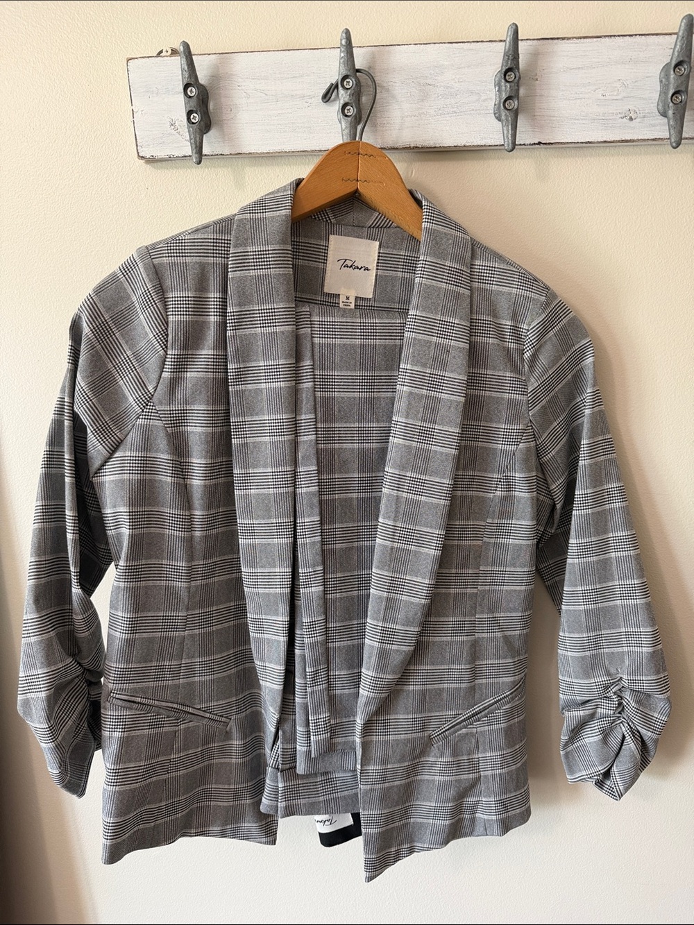 Tahari Gray Glen Plaid Open-Front Blazer